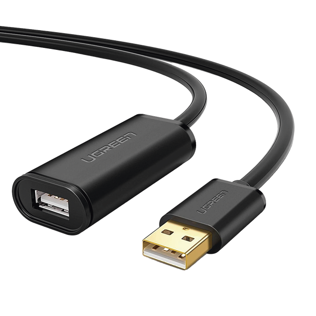 Cable de Extensión Activo USB 2.0 de 10 Metros | Macho a Hembra | Repetidor/Booster FE1.1S Integrado | Velocidad de Hasta 480 Mbps | Compatible con Impresoras, Webcams, Consolas y Más
