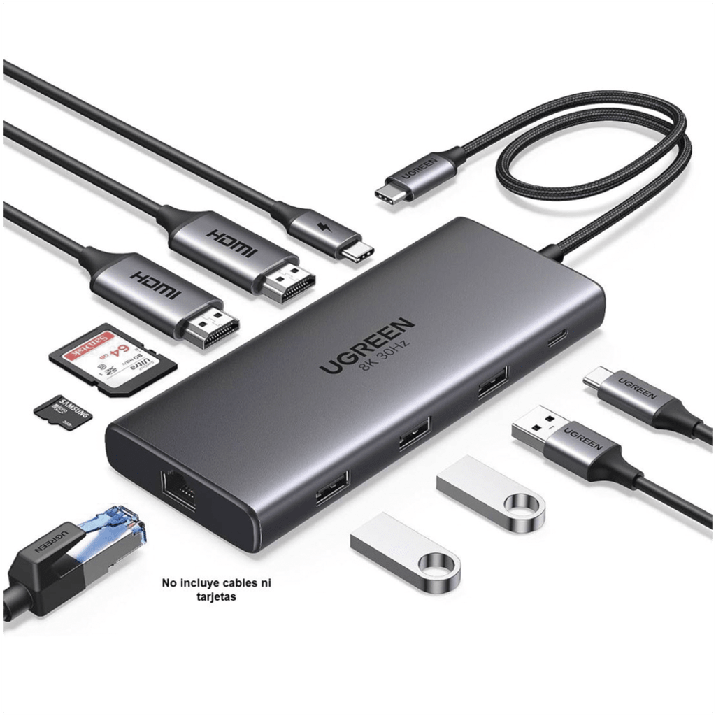 Docking Station Revodok Pro 210 | Hub USB-C 10 en 1 | Dual HDMI 4K@60Hz y 8K@30Hz | PD 100W | Ethernet Gigabit | USB 3.0 | Lector SD/TF | Compatible con Windows y macOS