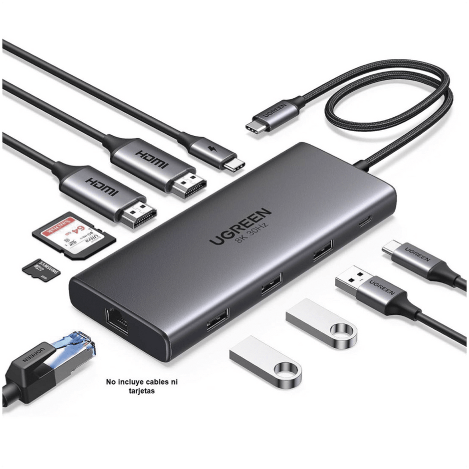 Docking Station Revodok Pro 210 | Hub USB-C 10 en 1 | Dual HDMI 4K@60Hz y 8K@30Hz | PD 100W | Ethernet Gigabit | USB 3.0 | Lector SD/TF | Compatible con Windows y macOS