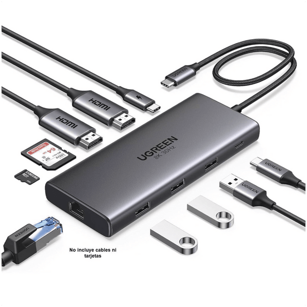 Docking Station Revodok Pro 210 | Hub USB-C 10 en 1 | Dual HDMI 4K@60Hz y 8K@30Hz | PD 100W | Ethernet Gigabit | USB 3.0 | Lector SD/TF | Compatible con Windows y macOS