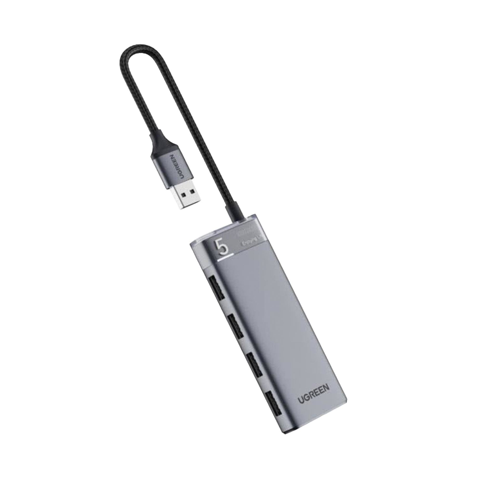 Hub USB-A 3.2 Gen 1 4 en 1 | 4 Puertos USB 5Gbps | Compatible OTG | Cable Trenzado de 20 cm | LED Indicador | Carcasa ABS+PC | Color Gris Metalizado