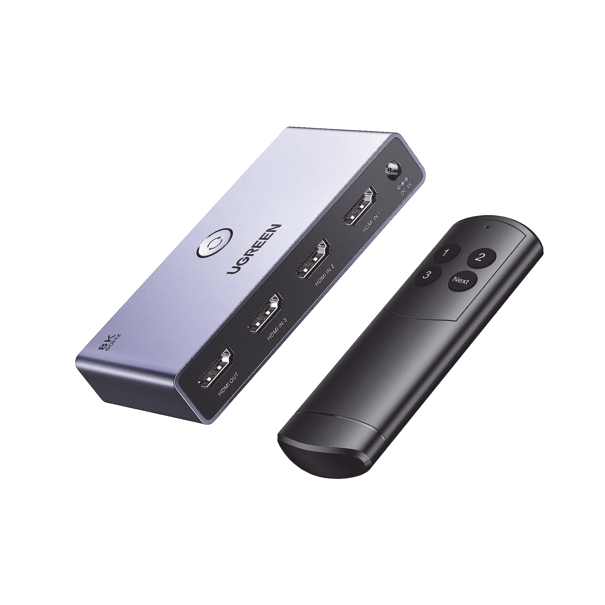 Switch HDMI 2.1 UGREEN 3 en 1 | 3 Entradas y 1 Salida | 8K@60Hz y 4K@120Hz | Control Remoto Incluido | HDR | HDCP 2.3 | Carcasa de Aluminio