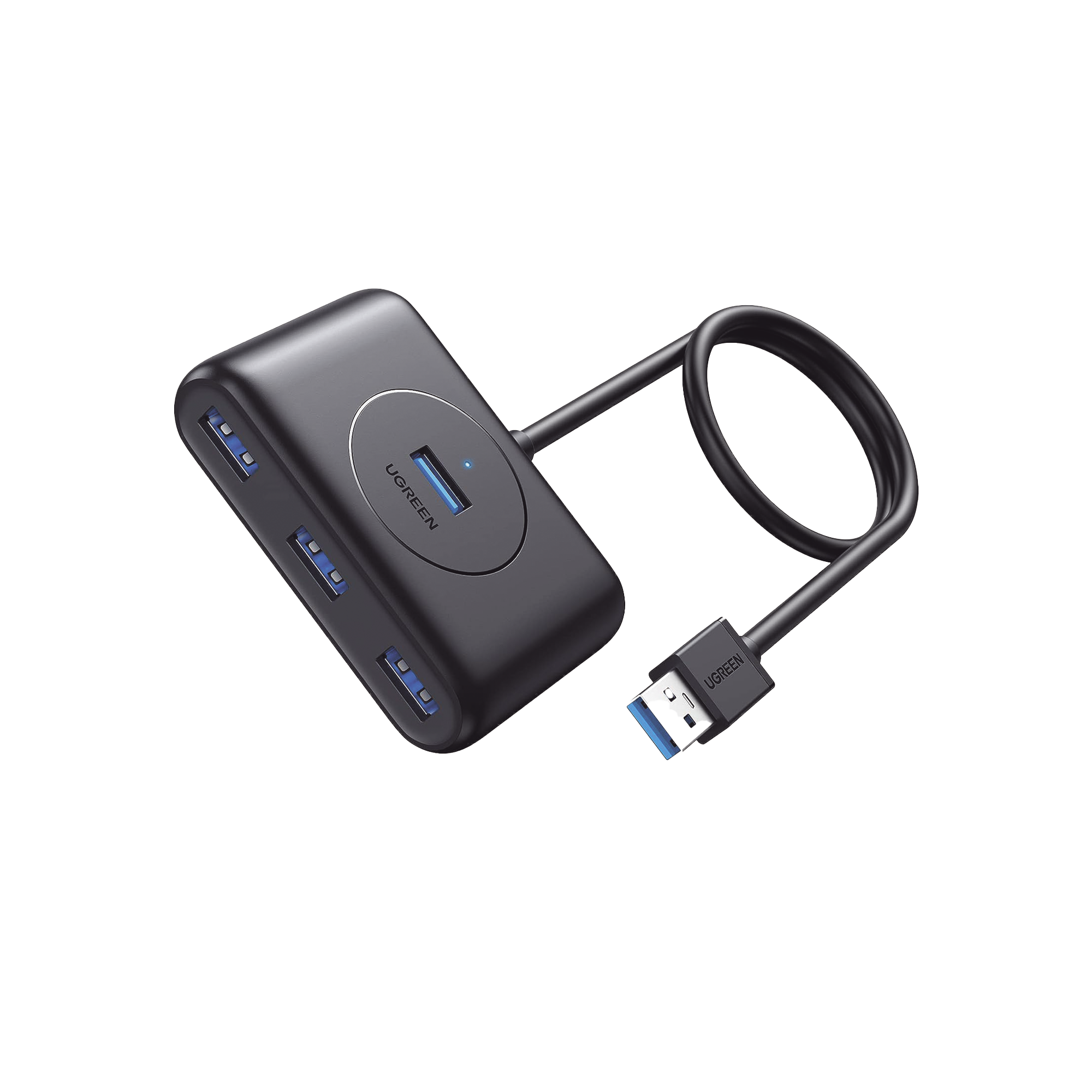 Hub USB 3.0 4 en 1| 4 Puertos USB-A de 5Gbps | Cable de 1 Metro | Entrada USB-C para Alimentación | Indicador LED | Ideal para Laptop y PC | Color Negro