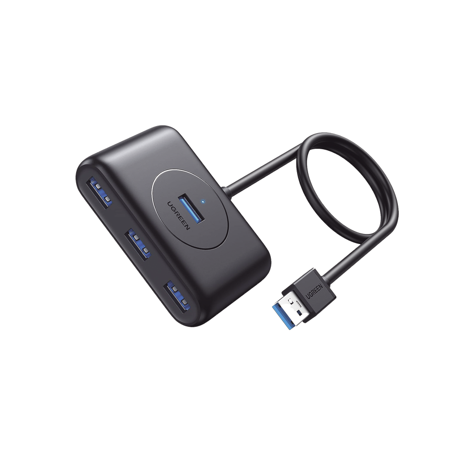 Hub USB 3.0 4 en 1| 4 Puertos USB-A de 5Gbps | Cable de 1 Metro | Entrada USB-C para Alimentación | Indicador LED | Ideal para Laptop y PC | Color Negro