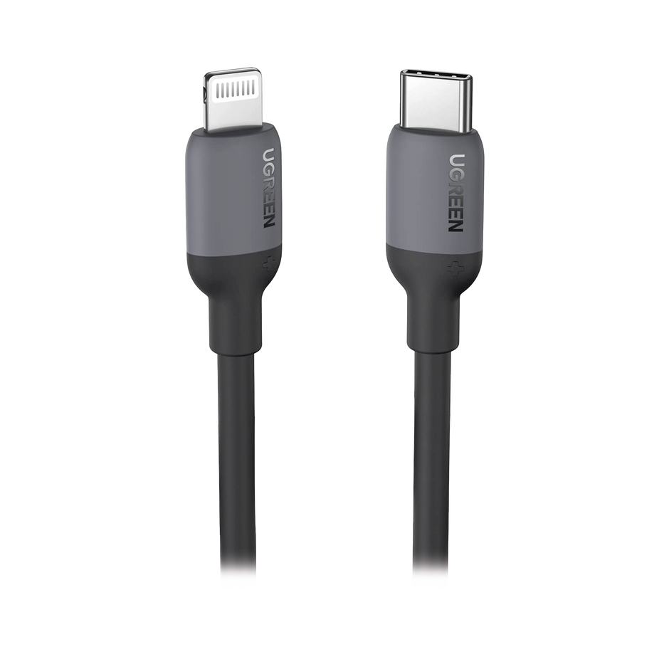 Cable USB-C a Lightning / Certificado MFi / 1 Metro / Adecuado para iPhone, iPad, iPod / Carga Rápida PD 20W /  Sincronización de Datos de hasta 480 Mbps / Goma de Silicona y  TPE. / Suave al Tacto / Color Negro