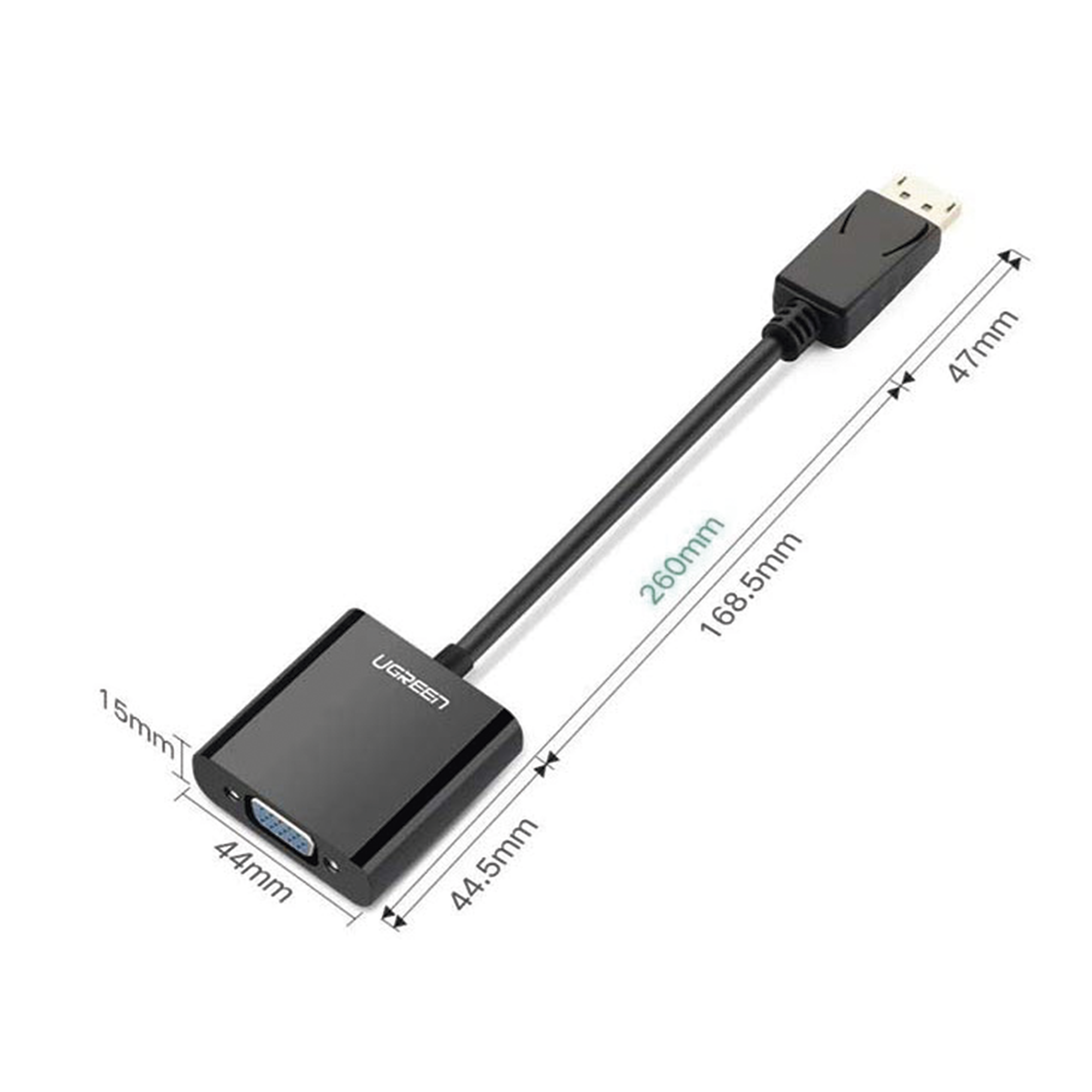 Convertidor DP Macho a VGA Hembra (Negro).
