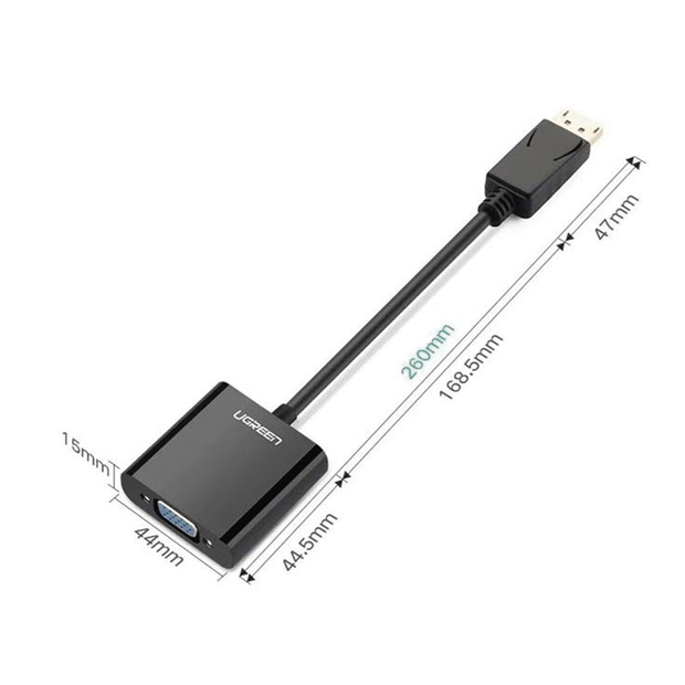 Convertidor DP Macho a VGA Hembra (Negro).