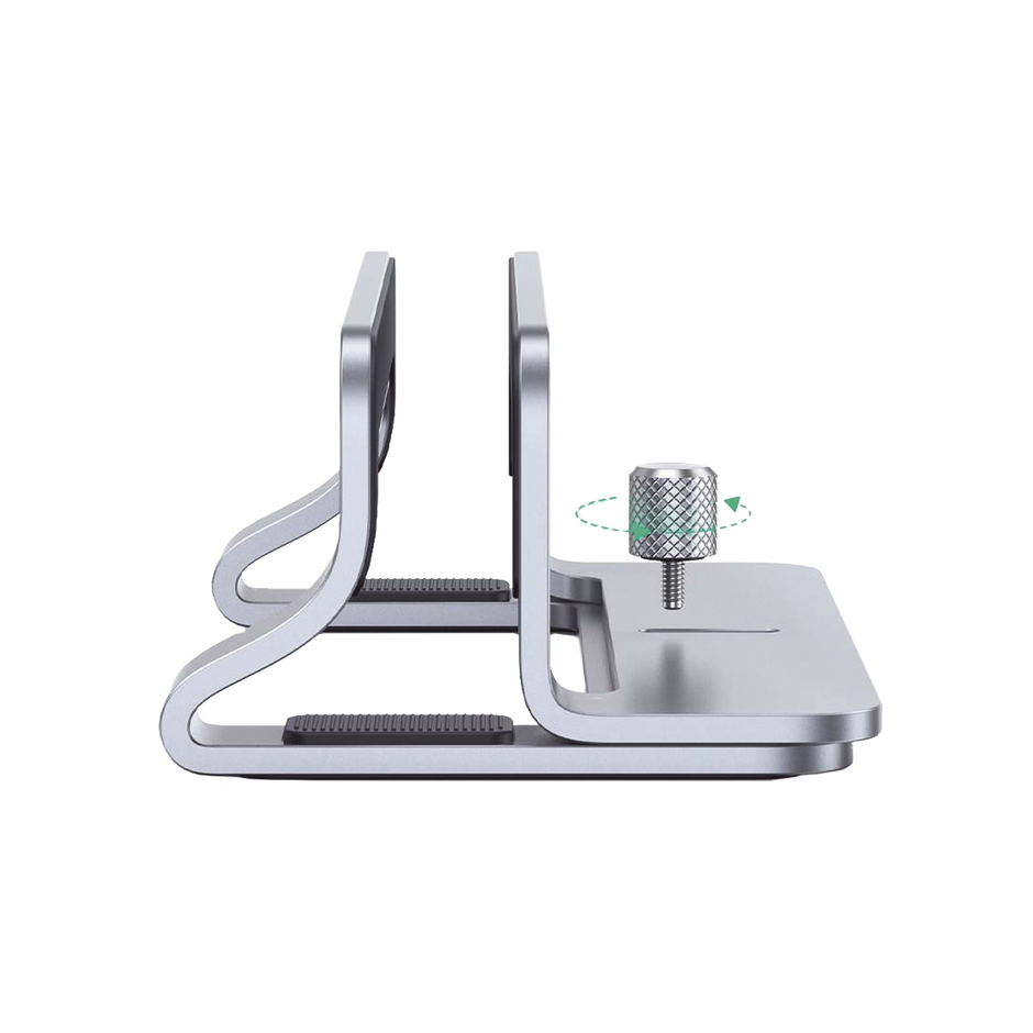 Soporte Vertical Ajustable para Laptop | Base de Aluminio para Escritorio | Compatible con MacBook y Portátiles de 12 a 26 mm | Antideslizante | Color Plata