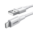 Cable USB-A a Lightning | 1 Metro | Certificado MFi | Carga Rápida 5V/2.4 A| 480 Mbps | PD | Conector C89 | Adecuado para iPhone, iPad y iPod | Protección Integrada | Caja de ABS | Cubierta de TPE | Color Blanco.