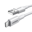 Cable USB-A a Lightning | 1 Metro | Certificado MFi | Carga Rápida 5V/2.4 A| 480 Mbps | PD | Conector C89 | Adecuado para iPhone, iPad y iPod | Protección Integrada | Caja de ABS | Cubierta de TPE | Color Blanco.