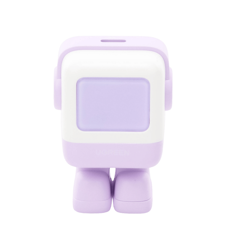 Cargador Mini GaNRobot 30W Serie UNO | USB-C de Carga Rápida | Tecnología GaN II | Pantalla LED Inteligente | PD/QC/SCP/FCA | Zapato Magnético Extraíble | Color Lila