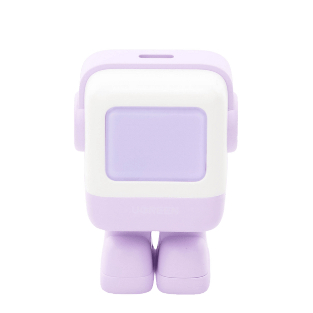 Cargador Mini GaNRobot 30W Serie UNO | USB-C de Carga Rápida | Tecnología GaN II | Pantalla LED Inteligente | PD/QC/SCP/FCA | Zapato Magnético Extraíble | Color Lila