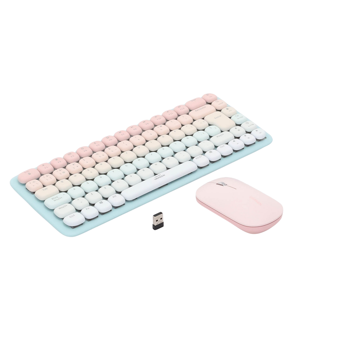 Paquete de Teclado y Mouse | 85 teclas en Español | Bluetooth y 2.4GHz |  Mouse Ambidiestro  | Sensor de DPI ajustable | Efectos de Iluminación del Teclado | Amplia compatibilidad | Color Rosa.