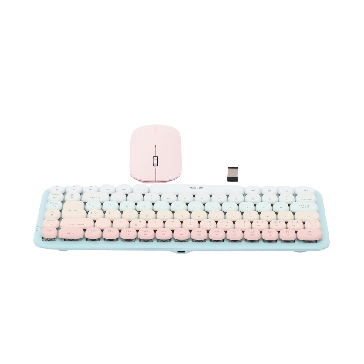 Paquete de Teclado y Mouse | 85 teclas en Español | Bluetooth y 2.4GHz |  Mouse Ambidiestro  | Sensor de DPI ajustable | Efectos de Iluminación del Teclado | Amplia compatibilidad | Color Rosa.