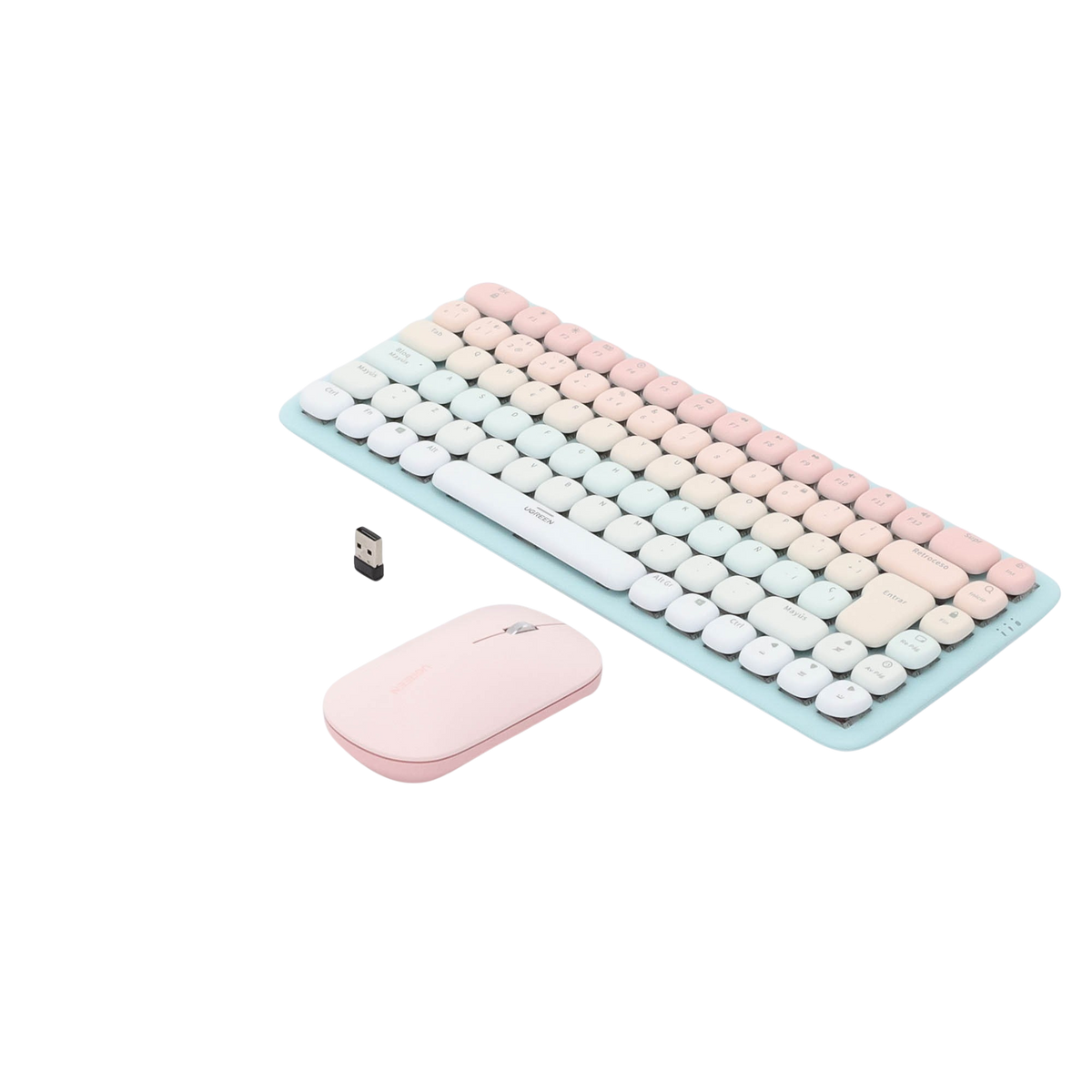 Paquete de Teclado y Mouse | 85 teclas en Español | Bluetooth y 2.4GHz |  Mouse Ambidiestro  | Sensor de DPI ajustable | Efectos de Iluminación del Teclado | Amplia compatibilidad | Color Rosa.