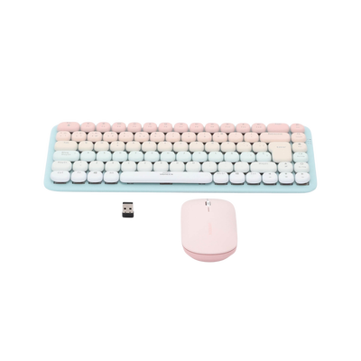 Paquete de Teclado y Mouse | 85 teclas en Español | Bluetooth y 2.4GHz |  Mouse Ambidiestro  | Sensor de DPI ajustable | Efectos de Iluminación del Teclado | Amplia compatibilidad | Color Rosa.