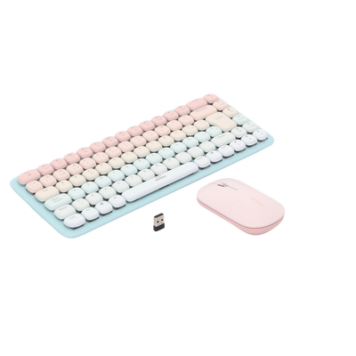 Paquete de Teclado y Mouse | 85 teclas en Español | Bluetooth y 2.4GHz |  Mouse Ambidiestro  | Sensor de DPI ajustable | Efectos de Iluminación del Teclado | Amplia compatibilidad | Color Rosa.