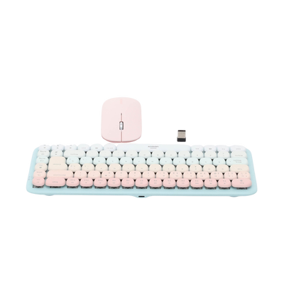 Paquete de Teclado y Mouse | 85 teclas en Español | Bluetooth y 2.4GHz |  Mouse Ambidiestro  | Sensor de DPI ajustable | Efectos de Iluminación del Teclado | Amplia compatibilidad | Color Rosa.