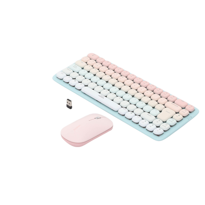 Paquete de Teclado y Mouse | 85 teclas en Español | Bluetooth y 2.4GHz |  Mouse Ambidiestro  | Sensor de DPI ajustable | Efectos de Iluminación del Teclado | Amplia compatibilidad | Color Rosa.