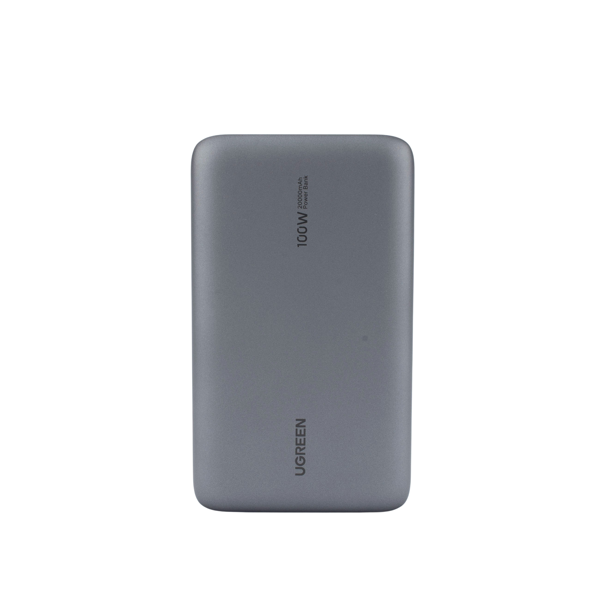Power Bank de 20000mAh | 3 Salidas 100W Max. | USB-A + 2 USB-C | PD 3.0 | QC3.0 | FCP | SCP | Pantalla Inteligente | Carcasa Ignifuga | Color Gris | Incluye Cable USB de 50cm | Carga tu Laptop de Manera Segura.