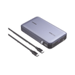 Power Bank de 20000mAh | 3 Salidas 100W Max. | USB-A + 2 USB-C | PD 3.0 | QC3.0 | FCP | SCP | Pantalla Inteligente | Carcasa Ignifuga | Color Gris | Incluye Cable USB de 50cm | Carga tu Laptop de Manera Segura.