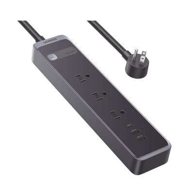 Regleta con Protector de Sobretensiones / 3 Salidas CA NEMA 5-15R / USB-C PD 30W / 2 USB-A / 1600 J / Cable 1.8m (5.9 pies) / Negro
