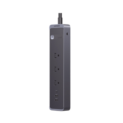 Regleta con Protector de Sobretensiones / 3 Salidas CA NEMA 5-15R / USB-C PD 30W / 2 USB-A / 1600 J / Cable 1.8m (5.9 pies) / Negro