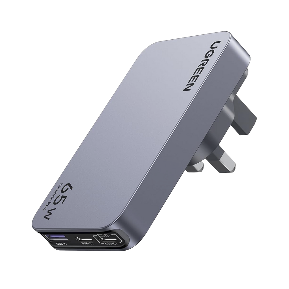 Cargador Rápido UGREEN GaN 65W | 2 USB-C + 1 USB-A | PD 3.0, PPS y QC 4.0 | Cargador para Laptop, Tablet y Smartphone | Diseño Compacto