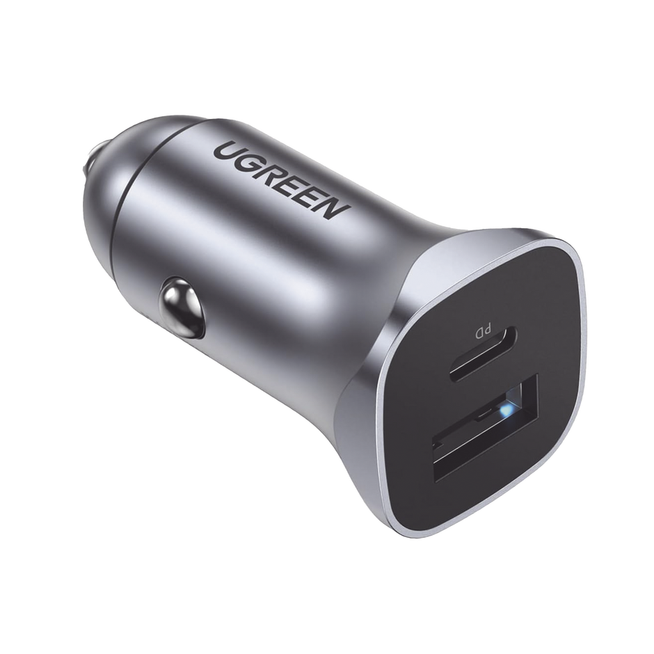 Cargador para Auto de 24W | USB-C y USB-A con Carga Rápida | Compatible con Vehículos 12V y 24V | PD 3.0 y QC 3.0 | Indicador LED | Chip Inteligente | Diseño Compacto | Carcasa de Aluminio