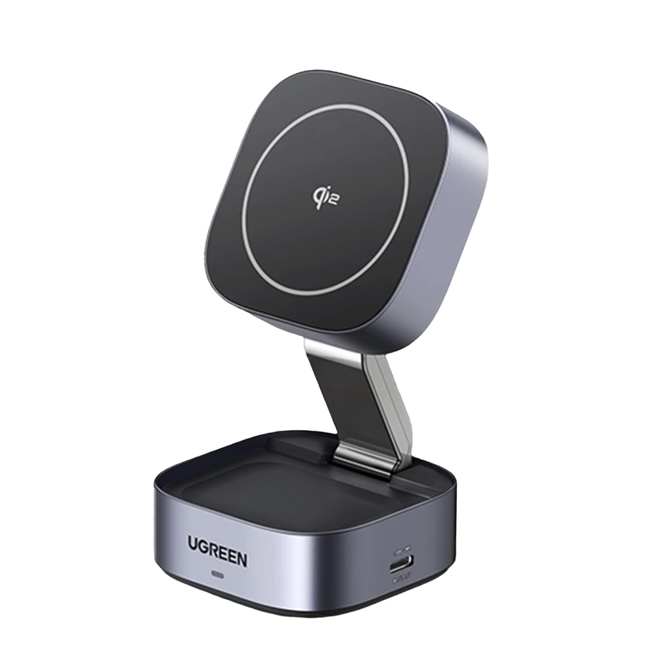 Cargador Inalámbrico Magnético 2 en 1 de 25W | Tecnología Qi2 | 15W para Smartphone + 5W para Audífonos | Puerto USB-C Adicional | Cable USB-C Incluido | Protección Múltiple