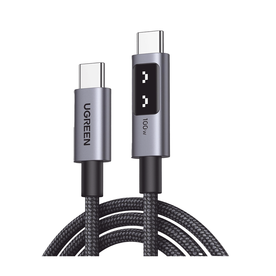 Cable USB-C a USB-C 100W con Pantalla LED | 1 Metro | Carga Rápida PD 3.0 | Nylon Trenzado | Carcasa de Aluminio | Color Negro