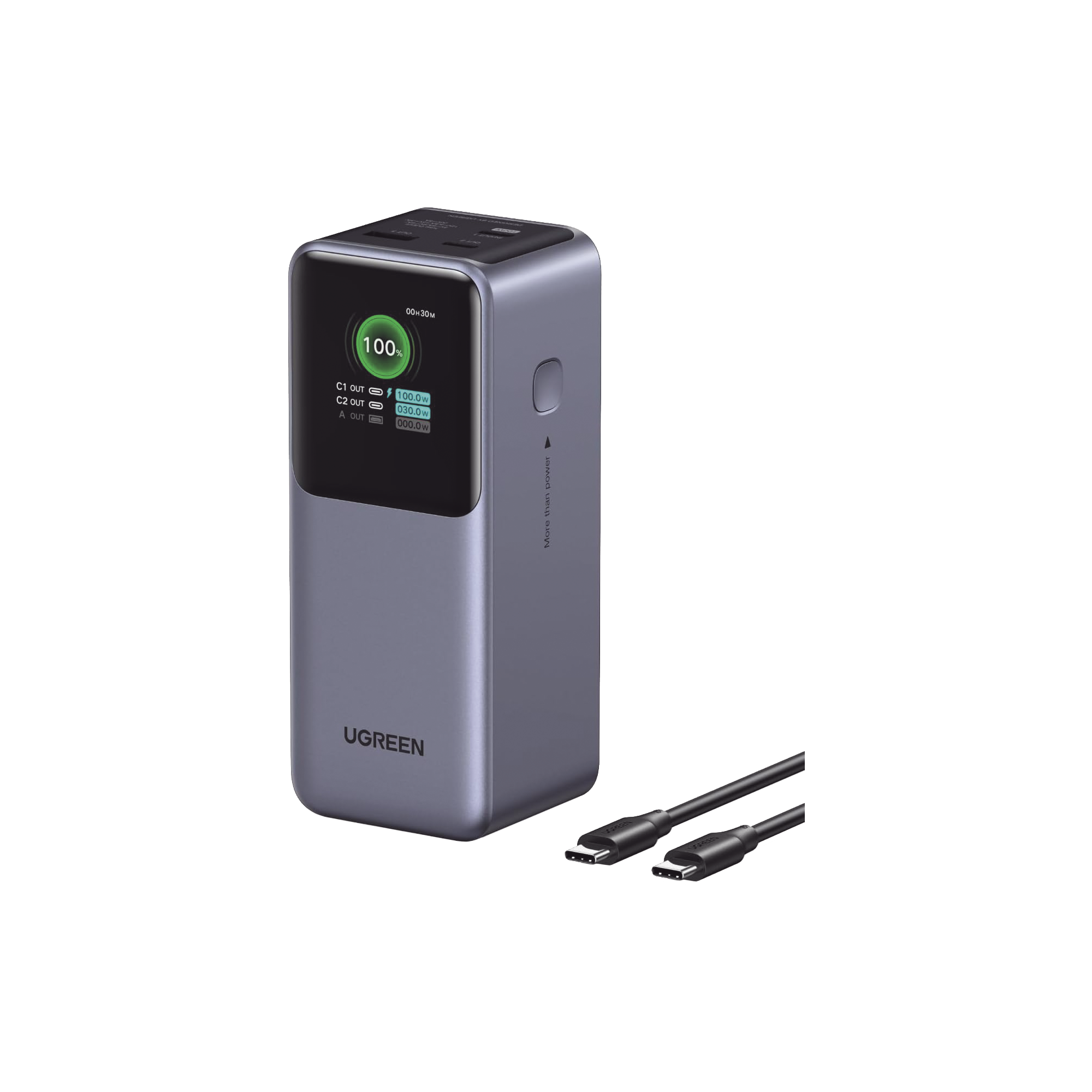 Power Bank 20000mAh | Carga Rápida 130W | 2 USB-C + USB-A | Pantalla TFT Inteligente | Compatible con Laptop, Tablet y Smartphone | Incluye Cable USB-C