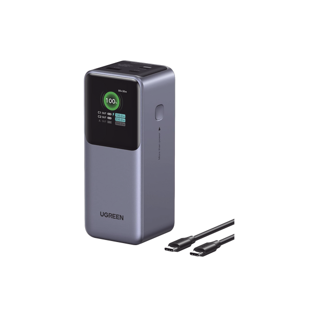 Power Bank 20000mAh | Carga Rápida 130W | 2 USB-C + USB-A | Pantalla TFT Inteligente | Compatible con Laptop, Tablet y Smartphone | Incluye Cable USB-C