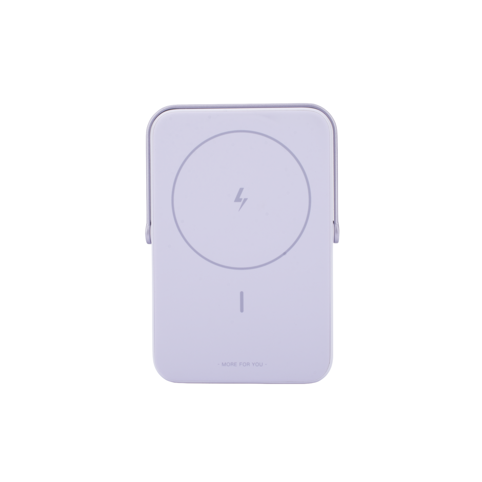 Power Bank Inalambrico | 5000mAh | 7.5W  |  Con Emojis de Estado | Carga Rápida USB-C Bidireccional  | Pantalla TFT  Inteligente | 13 niveles de Proteccion | Con Holder | Color Purple.