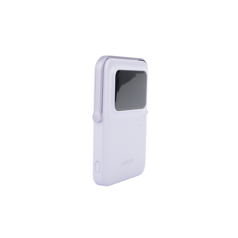 Power Bank Inalambrico | 5000mAh | 7.5W  |  Con Emojis de Estado | Carga Rápida USB-C Bidireccional  | Pantalla TFT  Inteligente | 13 niveles de Proteccion | Con Holder | Color Purple.