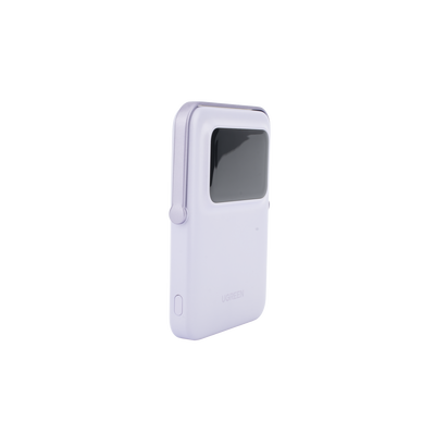 Power Bank Inalambrico | 5000mAh | 7.5W  |  Con Emojis de Estado | Carga Rápida USB-C Bidireccional  | Pantalla TFT  Inteligente | 13 niveles de Proteccion | Con Holder | Color Purple.
