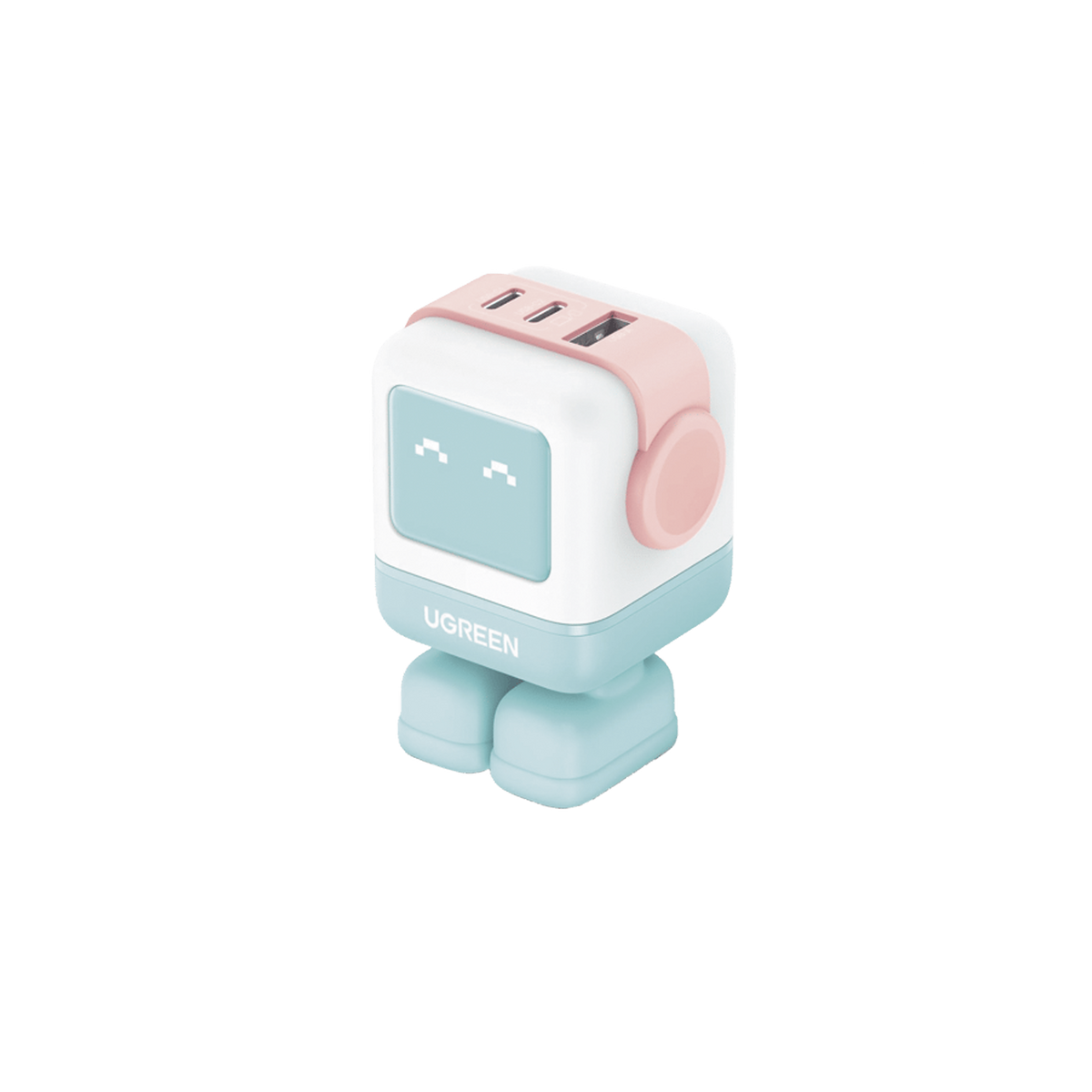 Cargador RobotGaN de 65W Serie UNO | 3 Puertos de Carga Rápida | 2 USB-C | 1 USB-A | PD 3.0 | QC 4.0 | Carga Inteligente | Tecnología GaN II | Zapato Magnético Extraíble | Carcasa Ignifuga | Pantalla LED.