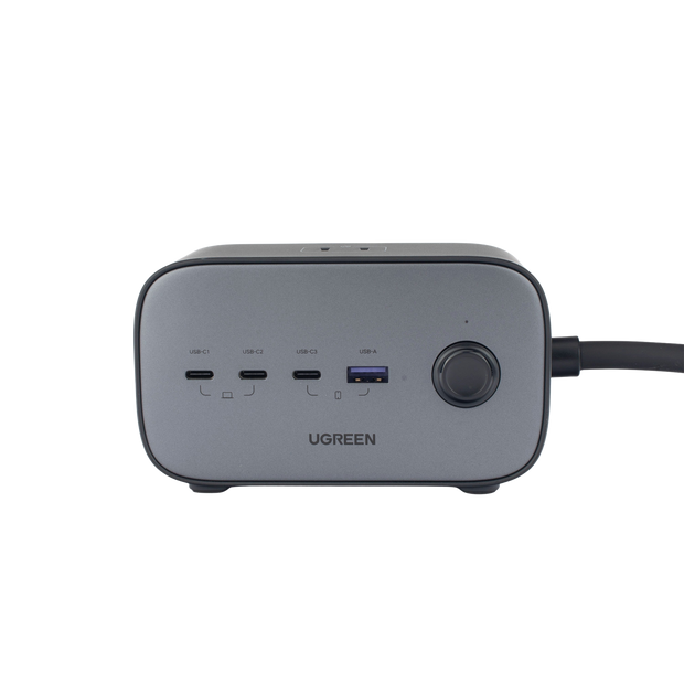 Cargador de Escritorio y Tomacorriente Múltiple | 3 Puertos USB-C | 1 Puertos USB-A | 3 Tomacorriente de CA | Tecnología GaN II | 1 USB 100W PD | Carga Rápida | Diseño Innovador en Forma de Cubo | Interruptor de Apagado.
