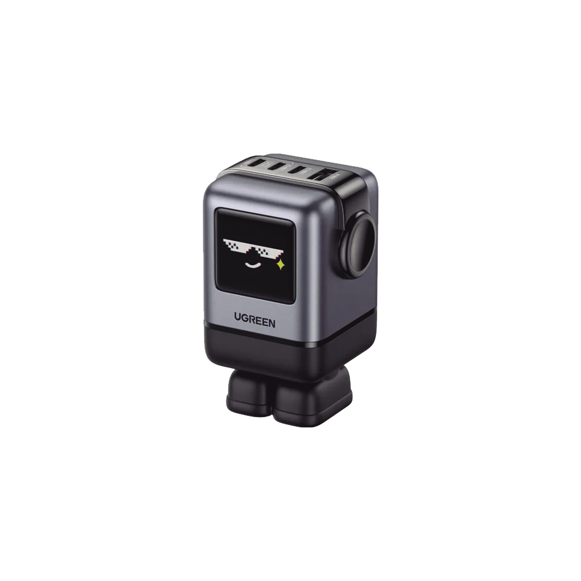 Cargador Uno RobotGaN 100W | 3 USB-C + 1 USB-A | Carga Rápida PD 3.0 y QC 4.0 | Pantalla LED Inteligente | Tecnología GaN II