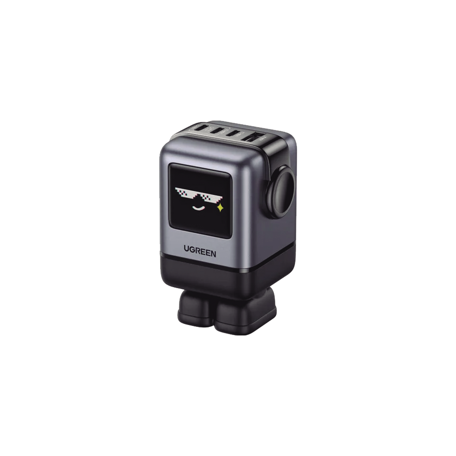 Cargador Uno RobotGaN 100W | 3 USB-C + 1 USB-A | Carga Rápida PD 3.0 y QC 4.0 | Pantalla LED Inteligente | Tecnología GaN II