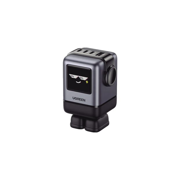 Cargador Uno RobotGaN 100W | 3 USB-C + 1 USB-A | Carga Rápida PD 3.0 y QC 4.0 | Pantalla LED Inteligente | Tecnología GaN II