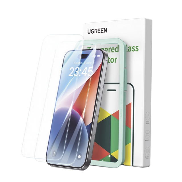 Protector de pantalla UGREEN HD con marco de instalación para iPhone 16 Pro (paquete de 2)