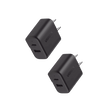 Cargador rápido de 20 W y 2 puertos, paquete de 2, negro, EE. UU.