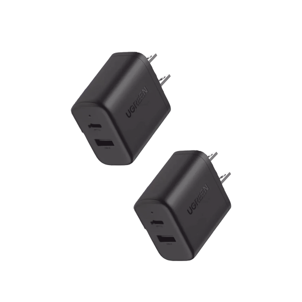 Cargador rápido de 20 W y 2 puertos, paquete de 2, negro, EE. UU.