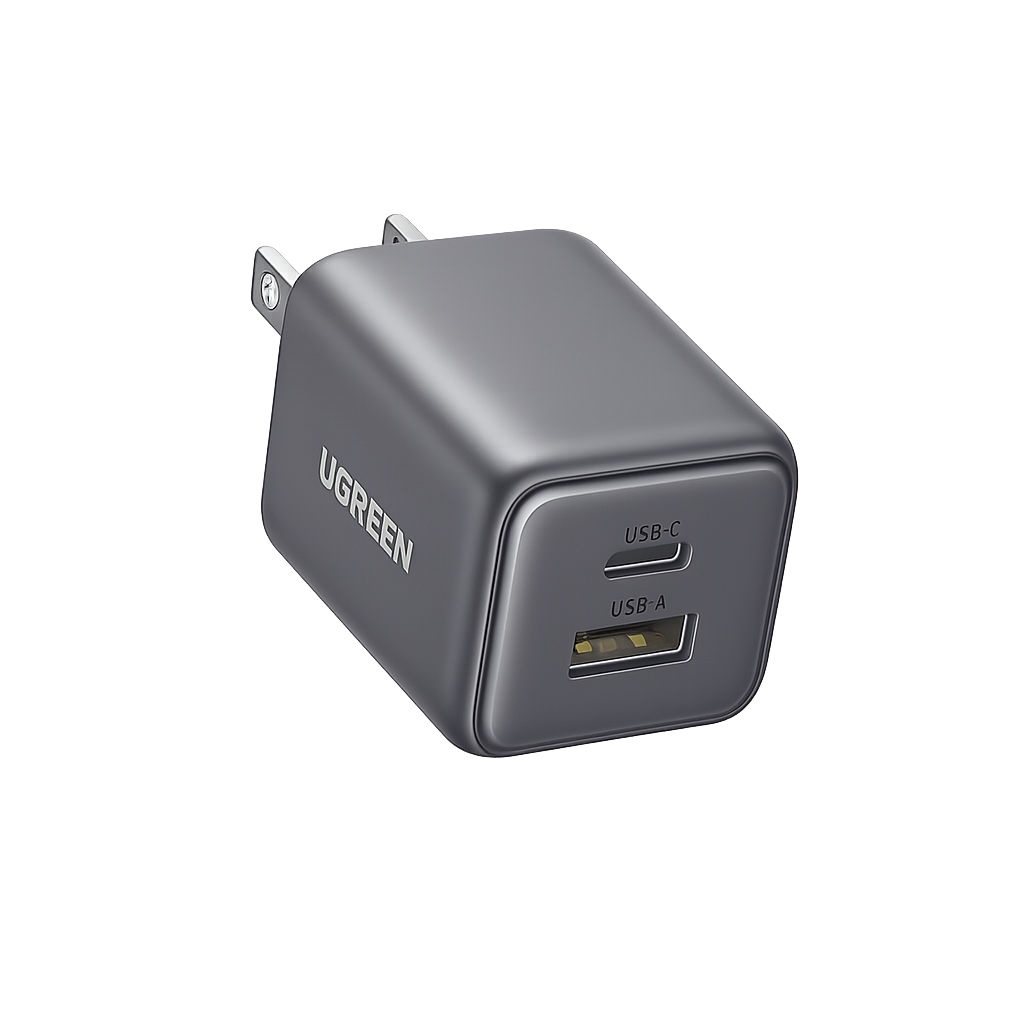 Cargador USB-C y USB-A de 20W | Carga Rápida GaN | Compatible múltiples protocolos de carga | Diseño Compacto