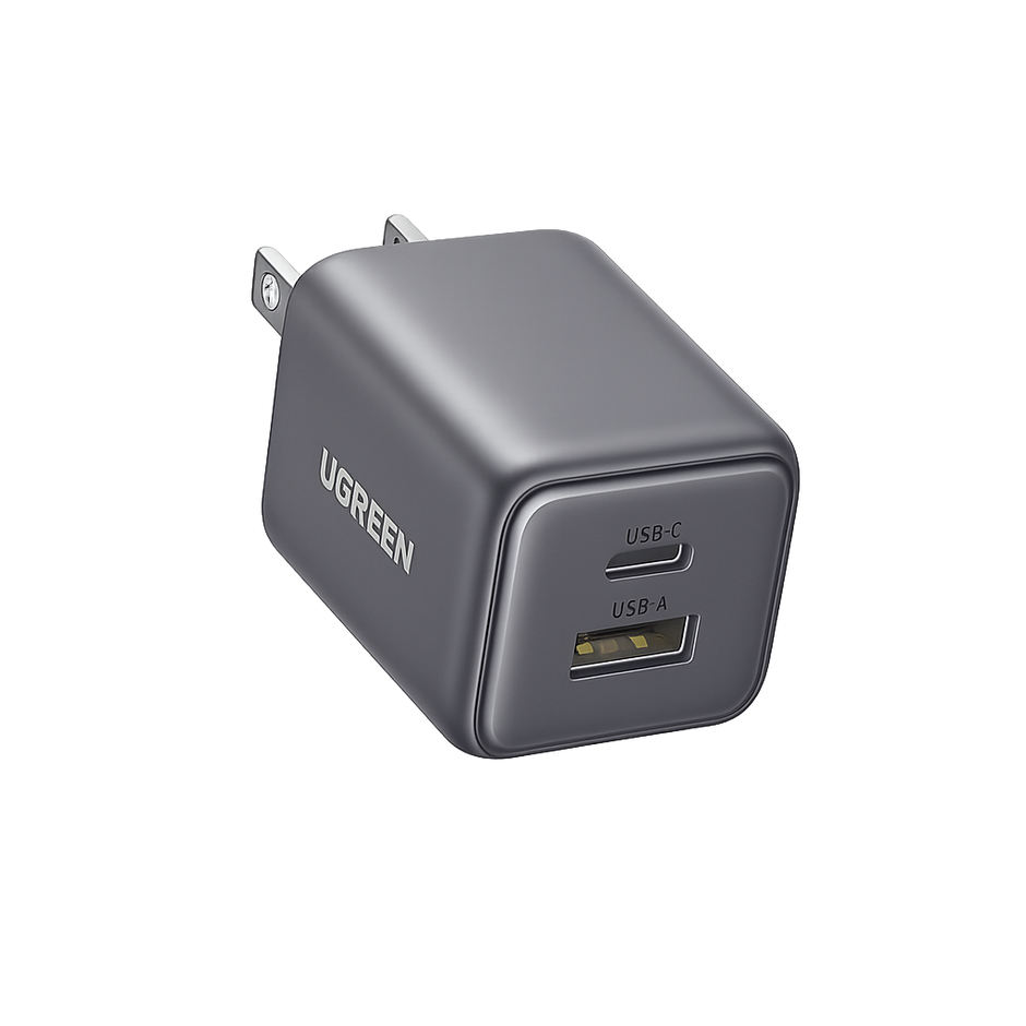 Cargador USB-C y USB-A de 20W | Carga Rápida GaN | Compatible múltiples protocolos de carga | Diseño Compacto