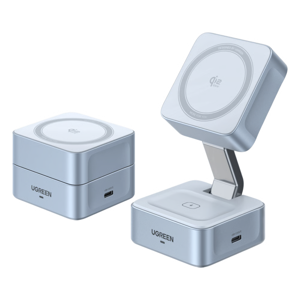 Cargador Inalámbrico Magnético 2 en 1 / 25W Qi2 Certificado / Doble Carga + USB-C 5W / Plegable Portátil / 16 Imanes 7N / Enfriamiento Inteligente