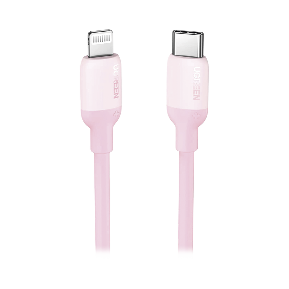 Cable USB-C a Lightning / Certificado MFi / 1 Metro / Adecuado para iPhone, iPad, iPod / Carga Rápida PD 20W /  Sincronización de Datos de hasta 480 Mbps / Goma de Silicona y  TPE. / Suave al Tacto / Color Pink