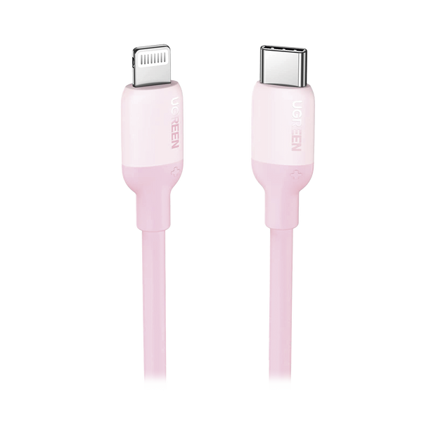 Cable USB-C a Lightning / Certificado MFi / 1 Metro / Adecuado para iPhone, iPad, iPod / Carga Rápida PD 20W /  Sincronización de Datos de hasta 480 Mbps / Goma de Silicona y  TPE. / Suave al Tacto / Color Pink