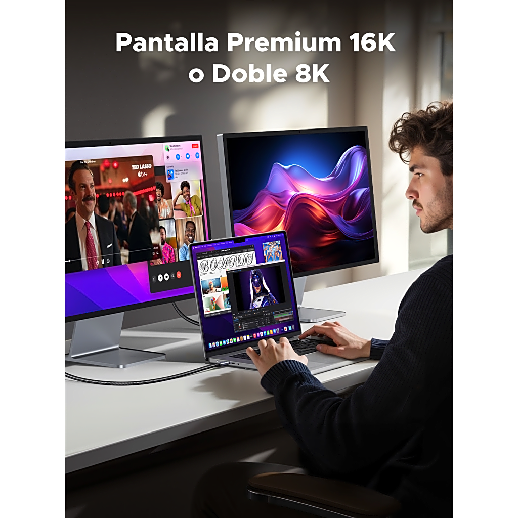 Cable USB-C Thunderbolt 5 / 80 Gbps Bidireccional / 120 Gbps Unidireccional / 1 m (3.28 ft) / 24 Pines / E-Marker IP2133H / 5A Máximo / Aluminio + Cobre Blindado